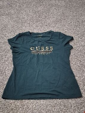 GUESS Los Angeles Women’s Short Sleeve Tee - Dark Teal with Gold Logo